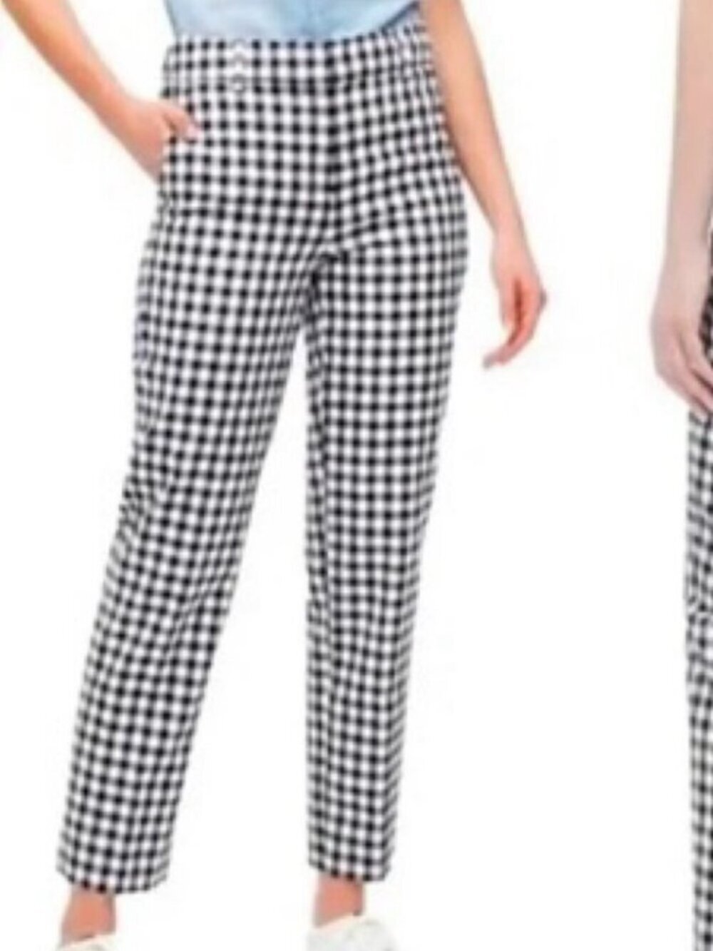 J. Crew Factory Womens Navy White Gingham Linen Cotton Holland Pants Size 8
